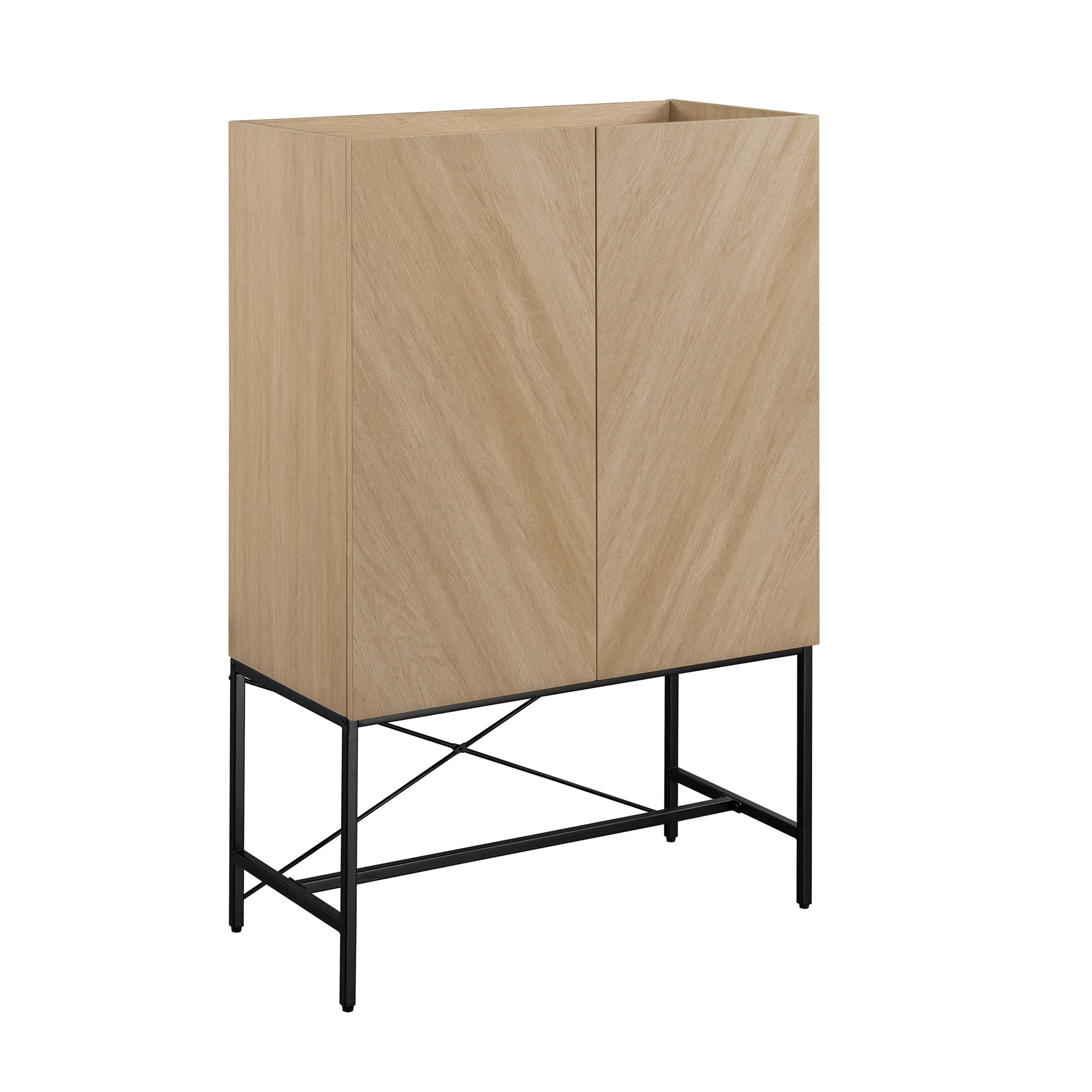 Contemporary Bookmatch Doors Tall Accent Cabinet With Inset Top Dark Walnut Bookmatch Light Brown Mdf Mdf