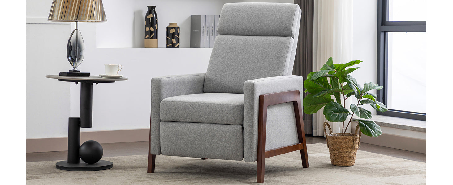 Wood Framed Upholstered Recliner Chair Adjustable Home Theater Seating With Thick Seat Cushion And Backrest Modern Living Room Recliners, Gray Old Sku:Pp289527Aae Gray Linen