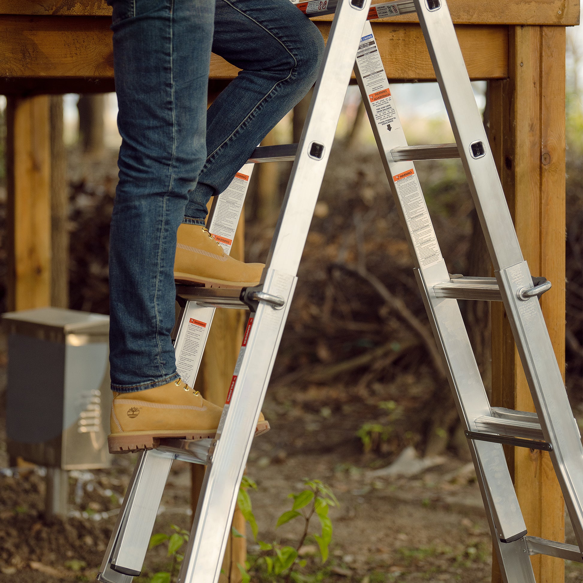 17Ft Multi Position Foldable Aluminum Ladder, A Frame And Straight Ladder, Ansi 250Lbs Grey Aluminium Alloy