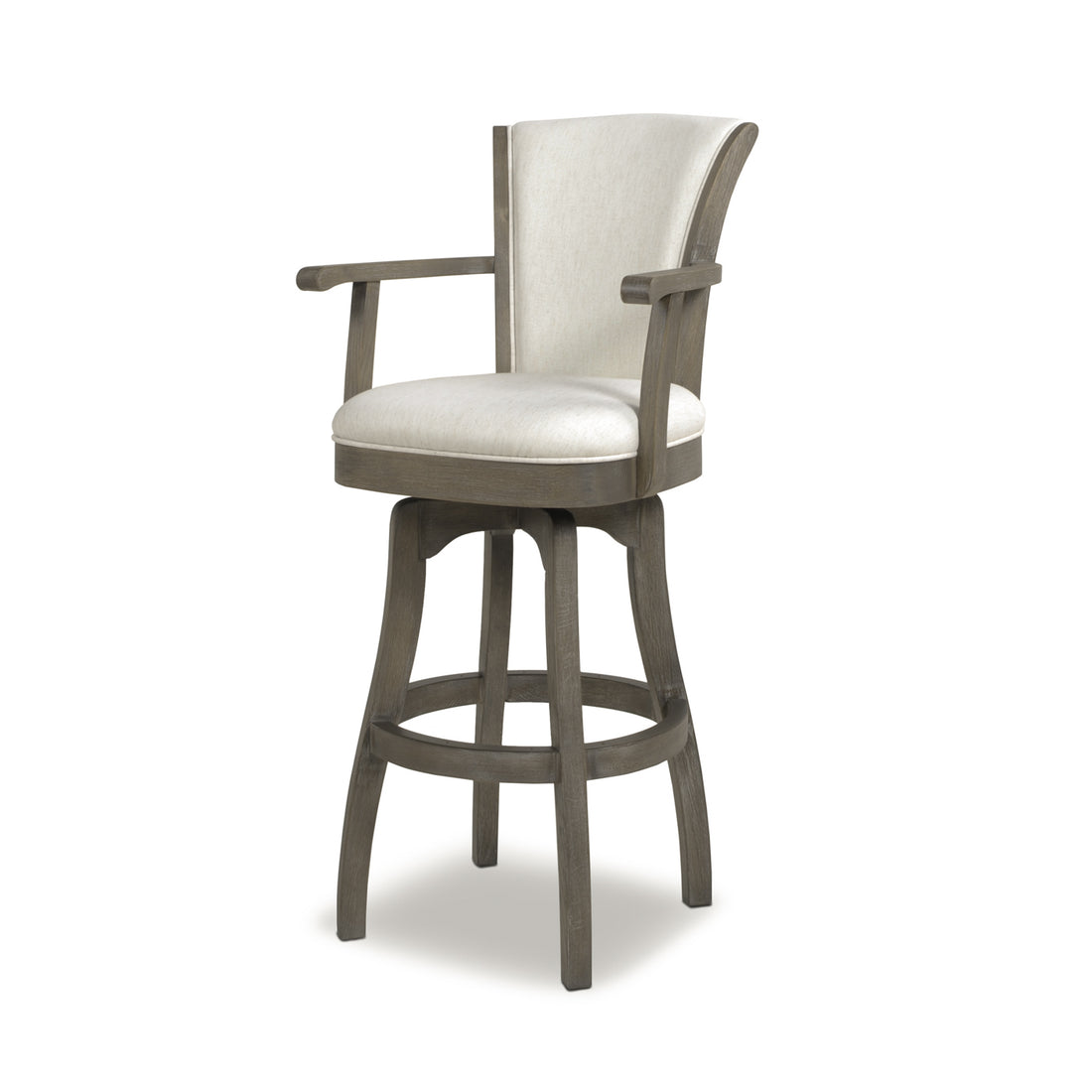 Williams 31In Swivel Bar Stool With Armrests, Natural White Linen White Foam Linen