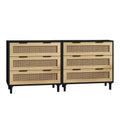 3 Drawers Rattan Storage Cabinet Rattan Drawer,For Bedroom,Living Room,Dining Room,Hallways,Black Black Mdf