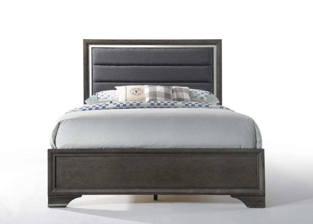 Black And Grey Queen Bed Box Spring Required Queen Black Grey Wood Bedroom Modern Rubberwood Panel Wood