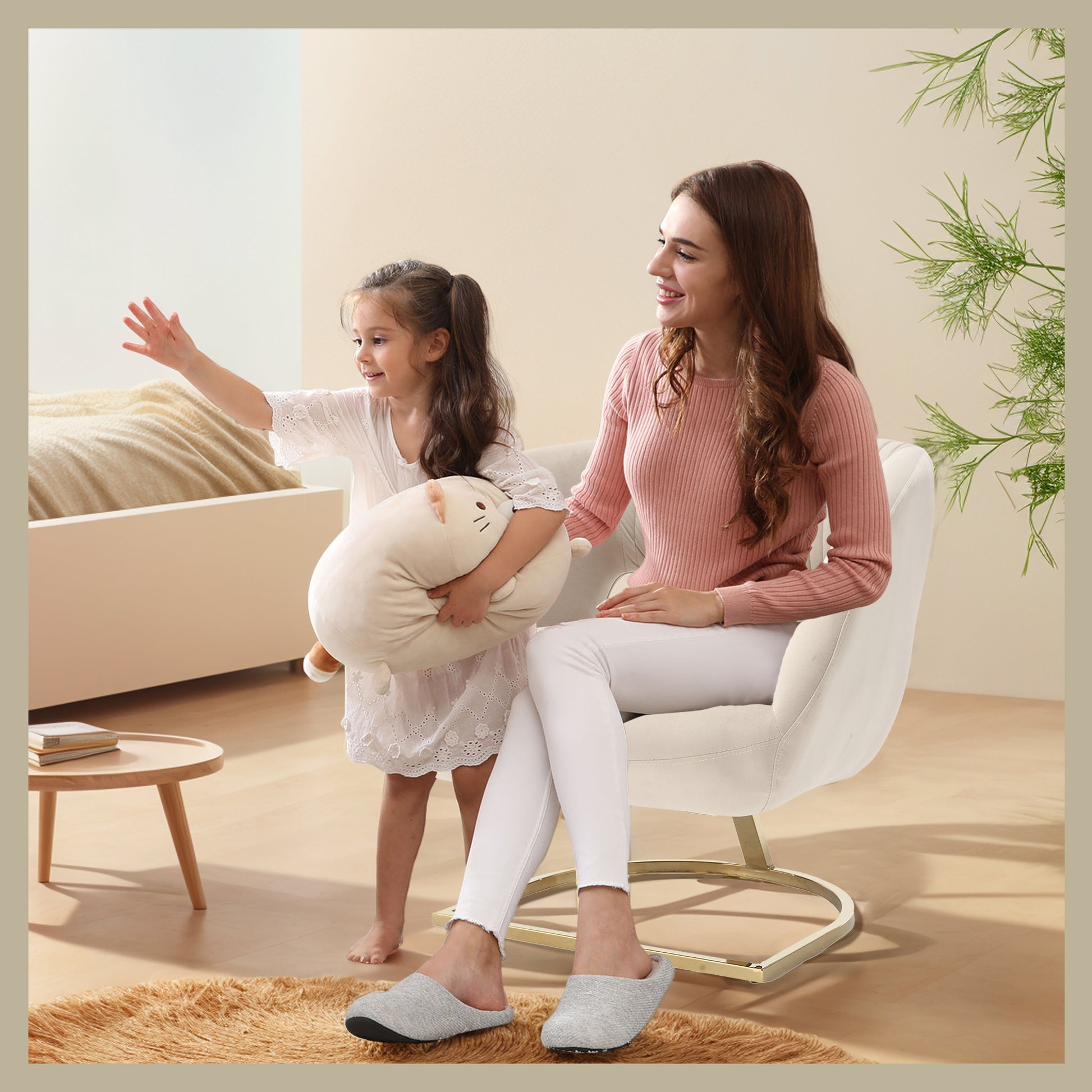 Coolmore Modern Chair With Velvet Fabric, Mid Century Chair With Wide Upholstered, Armchair For Living Room, Lounge, Bedroom Beige Beige Primary Living Space Foam Velvet