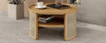 2 Tiered Round Natural Wood Coffee Table With Storage Rattan Base In 31.3'' Natural Rubber Wood