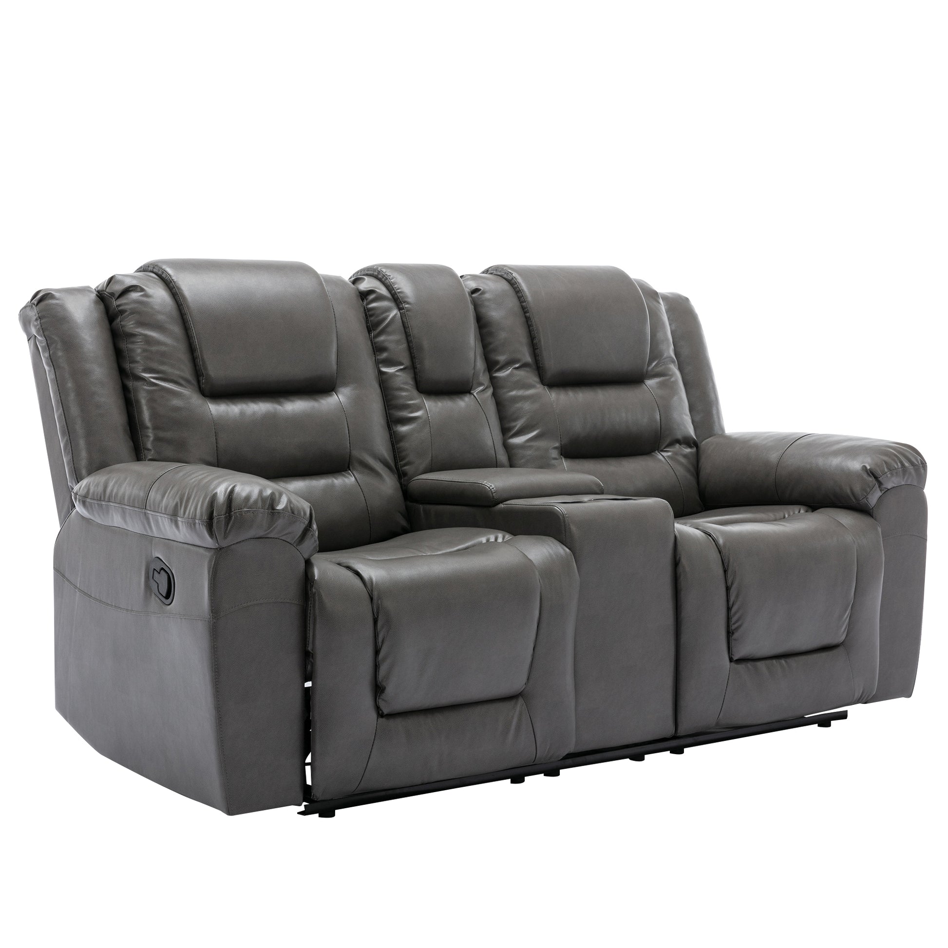 2 Seater Home Theater Recliner Manual Recliner Chair With A Storage Box And Two Cup Holders For Living Room,Bedroom, Grey Grey Foam Pu