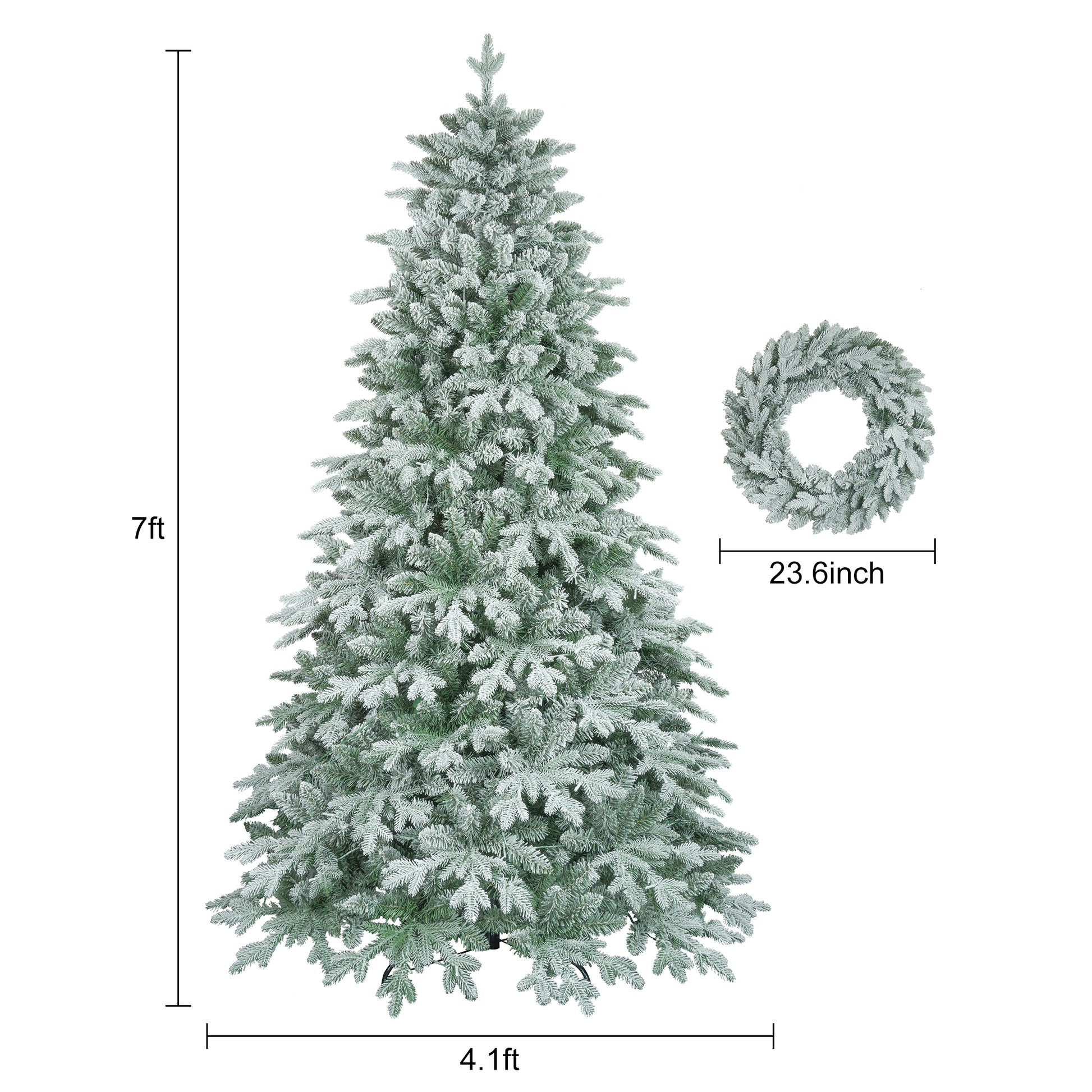 7Ft Lighted Artificial Christmas Tree With Wreath Set Of 2Christmas Tree Holiday Decoration, Creative Decorated Trees, Xmas Tree Christmas Decorations For Christmas Green Pvc