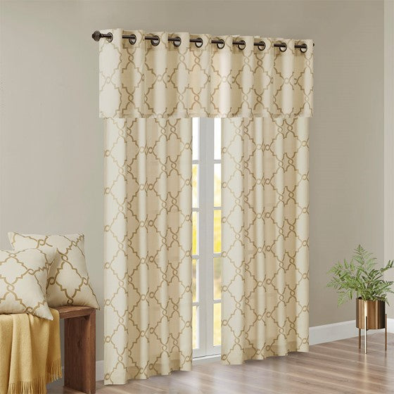 Fretwork Print Grommet Top Window Valance Beige Gold 50X18" Beige Gold Polyester