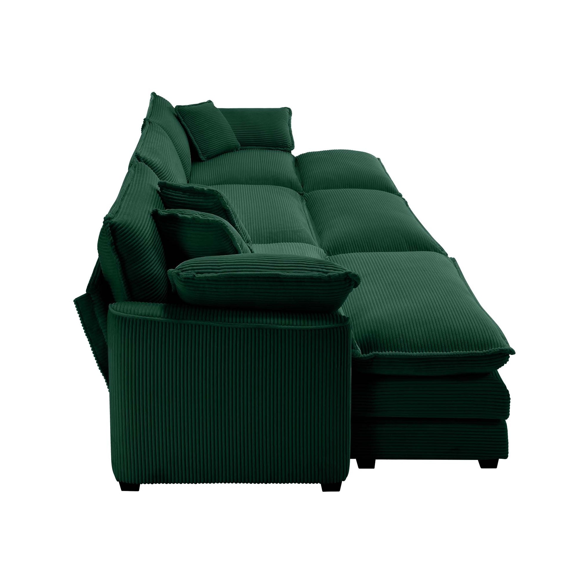 Oversized Modular Cushion Sofa, Portable Ottoman, L Shaped Corner Low Back Deep Seating Spacious Sofa Setfor Home Apartment Living Room Set, Green Corduroy Green Corduroy 3 Seat