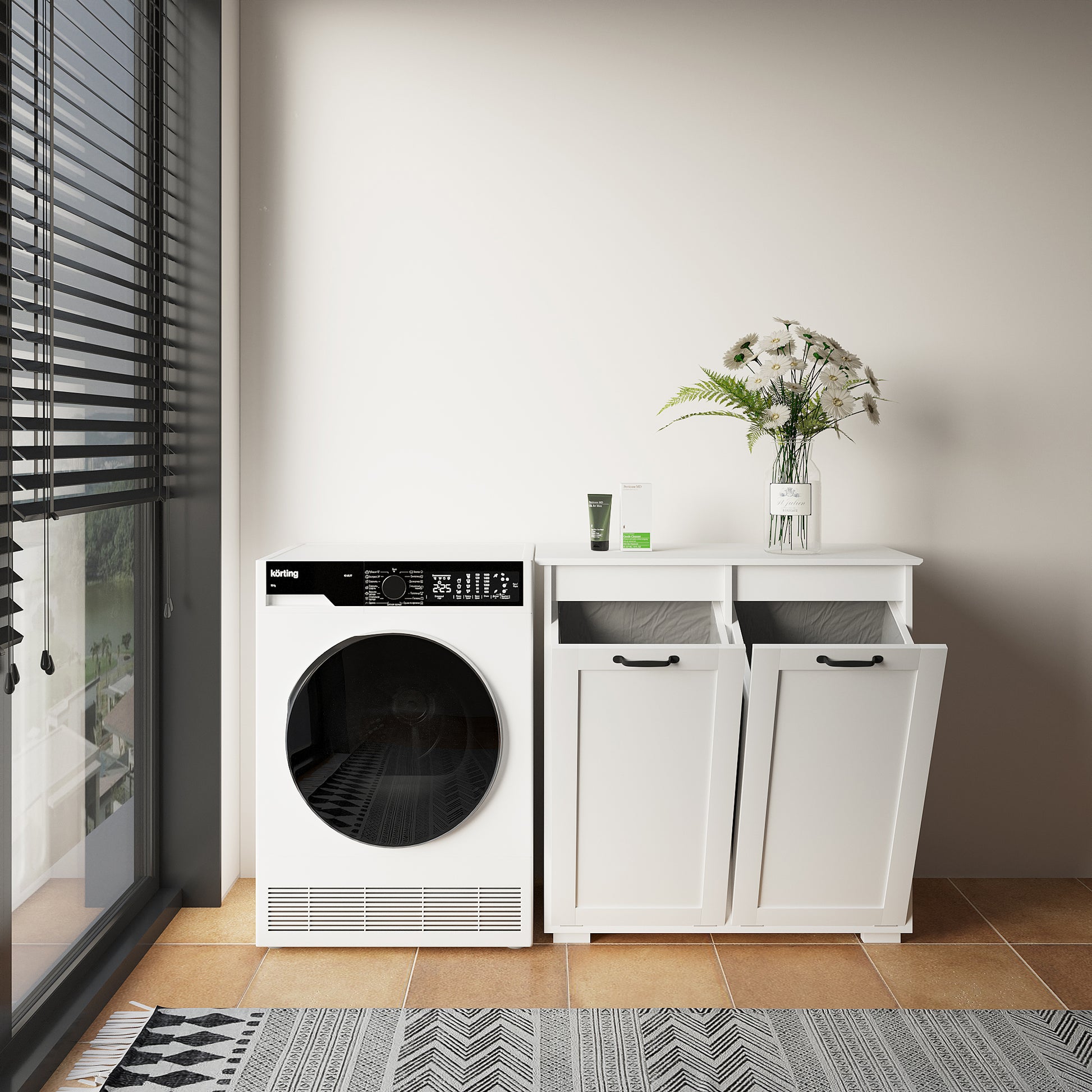 Laundry Cabinet ,With 2 Removable Liner Bags White Particle Board Mdf