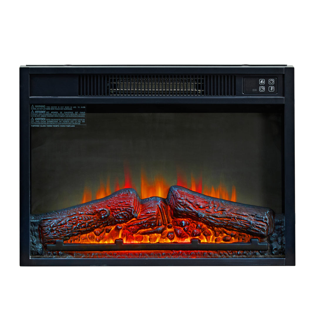 23" Electric Fireplace, 3Dinfrared Black Fireplace Electric Insert Heater, With Ir Remote Control, Glass View, Adjustable Realistic Logs & Flames, Indoor, 1400W Black Iron