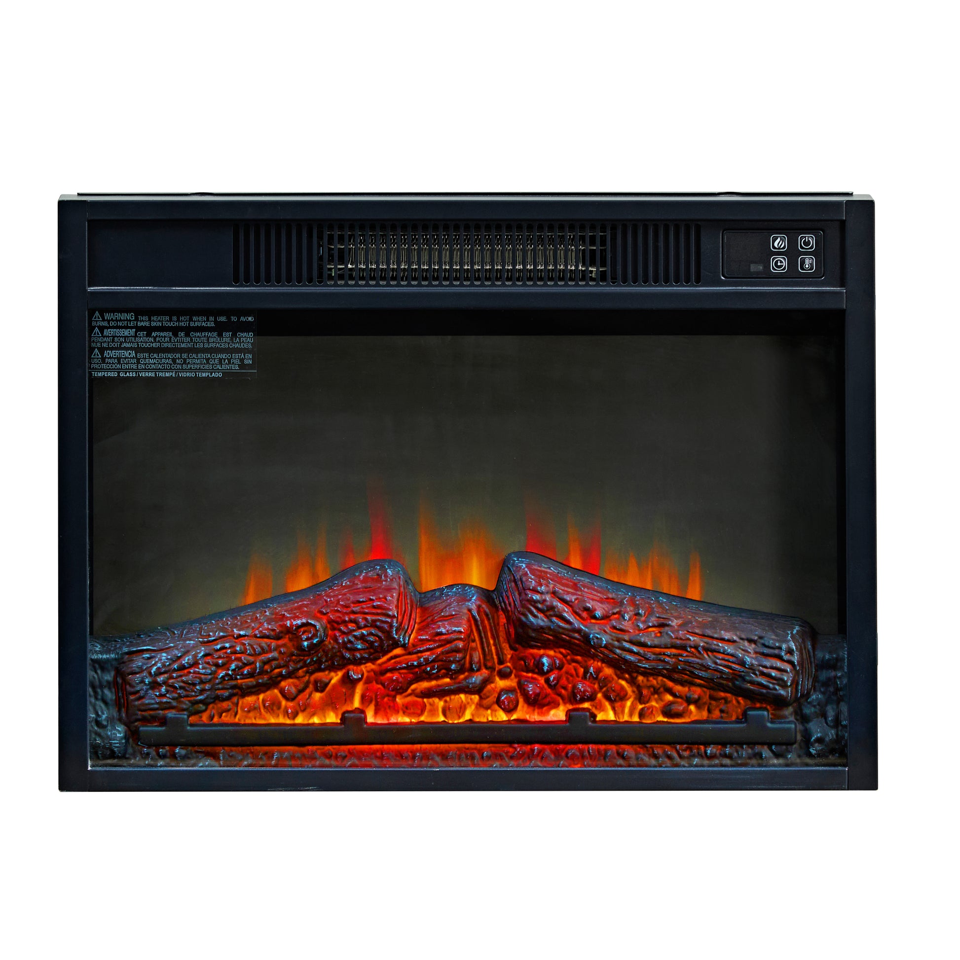 23" Electric Fireplace, 3Dinfrared Black Fireplace Electric Insert Heater, With Ir Remote Control, Glass View, Adjustable Realistic Logs & Flames, Indoor, 1400W Black Iron