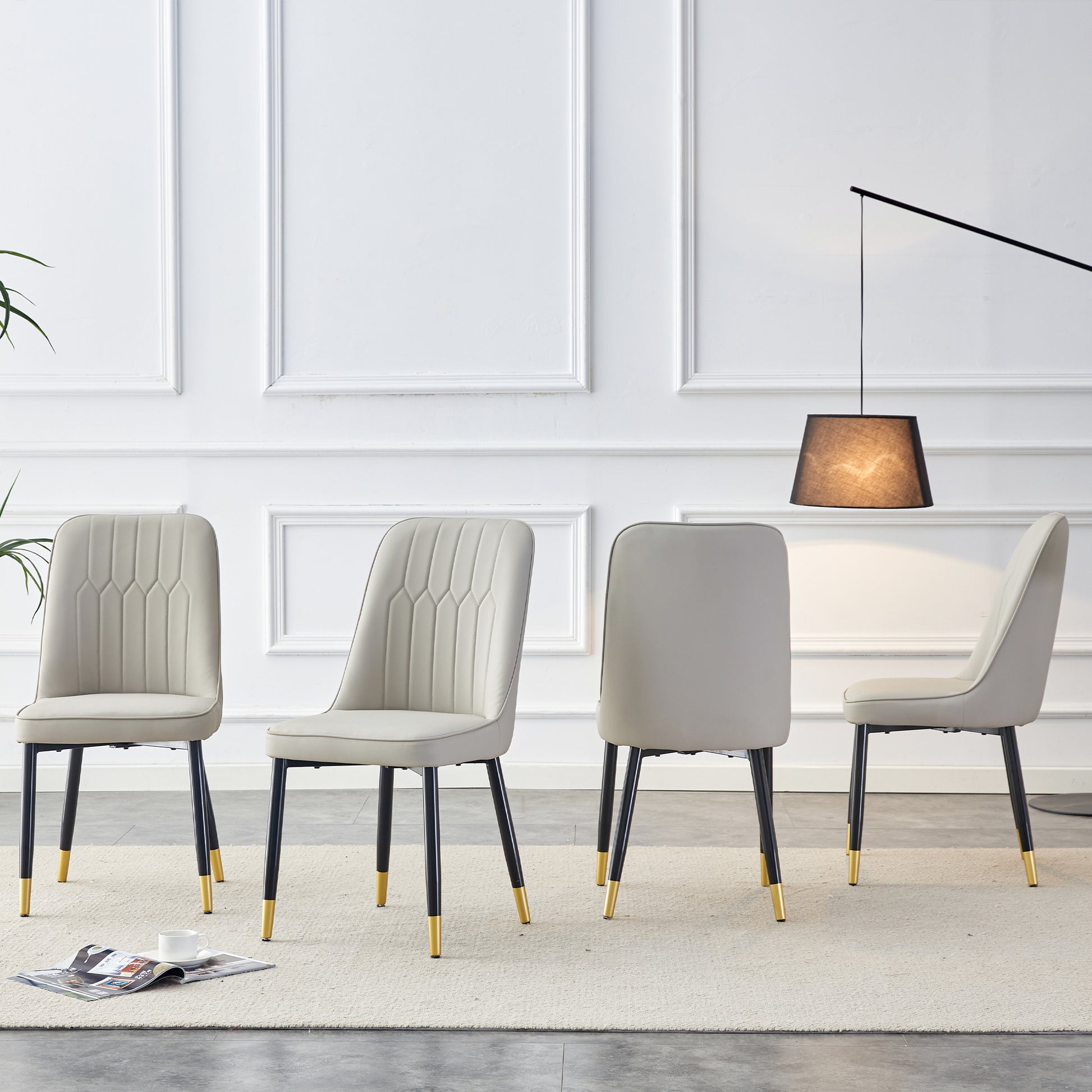 Large Modern Minimalist Rectangular Dining Table With 0.39 "Imitation Marble Black Tabletop And Golden Metal Legs, Paired With Chairs With Pu Cushions And Black Metal Legs. F 1537 C 007 Black Gold Glass Metal