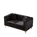 60 Inch Chenille Pull Buckle Design Sofa For Living Room,Buttons Tufted With Copper Nail Decoration Armrest, Modern Couch Upholstered Button And Metal Legs Black Foam Chenille 2 Seat