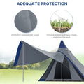 Outsunny 15.4'X15.4'X8.5' Teepee Tent, Waterproof Camping Tent With Porch Area, Floor And Carry Bag, For 2 3 Person Outdoor Backpacking Camping Hiking, Blue Blue Aluminum