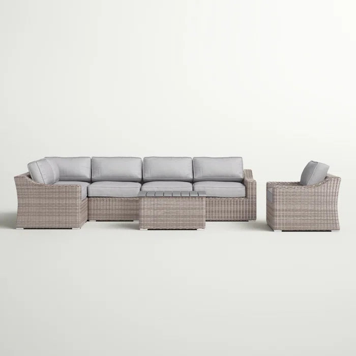 5 Person All Weather Wicker Sectional Seating Group With Cushions Fully Assembled Grey,Grey Mix Wicker