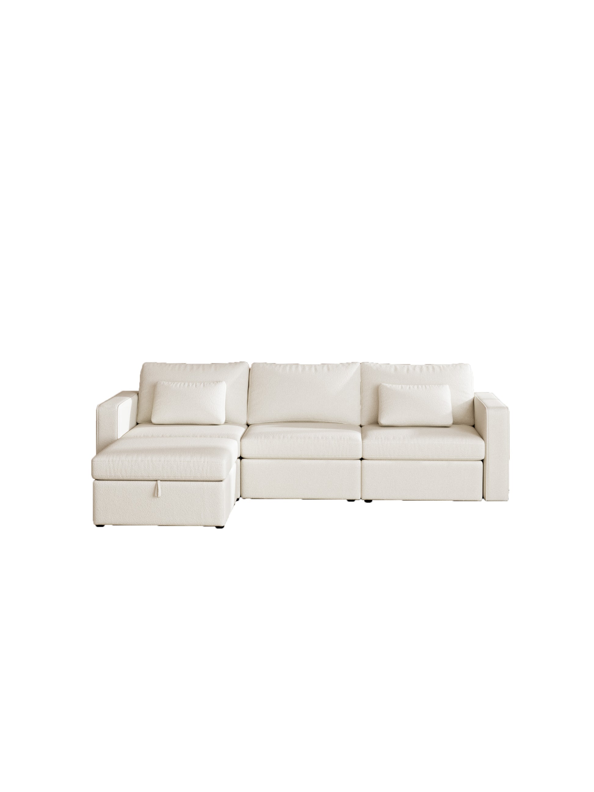 Modern Cotton Linen L Shape Sectional Sofa, Oversized Upholstery Sectional Sofa, Chaise Couch With Storage Ottomans For Living Room Loft Apartment Office White 4 Seats Wood Primary Living Space Medium Duty Pine 4 Seat White Linen Medium Soft Cushion Back