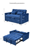 Modern Flannel Double Sofa With Folding Bed, Small Double Sofa With Three In One Convertible Sofa Bed, Adjustable Backrest And Storage Space, Including Pillows, Perfect For Living Room Or Bedroom Twin Blue Solid Wood