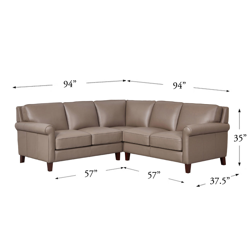 Laa Leather Sectional Brown Genuine Leather Wood Primary Living Space Medium Firm Cushion Back Mid Century Modern L Shaped Eucalyptus Rolled Arms Down Filling Leather 5 Seat