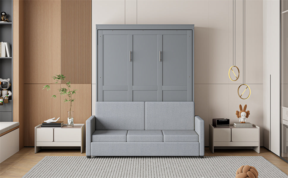 Full Size Murphy Bed Wall Bed With Cushion,Gray Full Gray Mdf Lvl