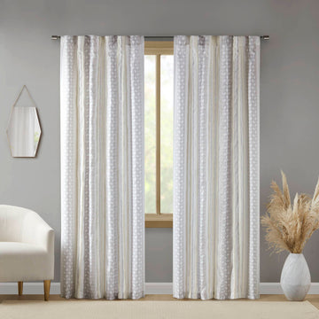 2Pk Poly Printed Curtain Panel With Tufted Stripe White Taupe 2 Pk 50X84" Multicolor Polyester