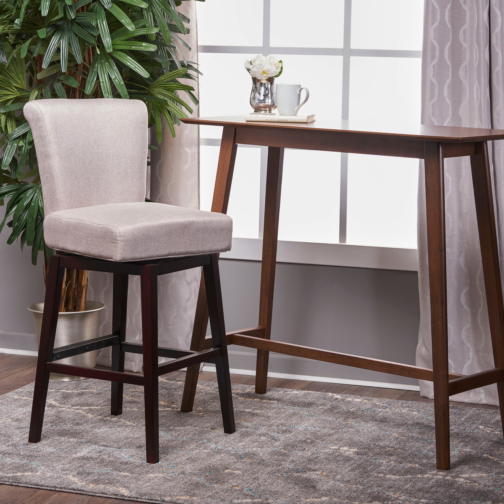 Swivel Bar Stool Linen Fabric