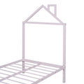 Twin Size Metal Platform Bed With Two Drawers,House Shaped Headboard Design, Pink Twin Pink Metal