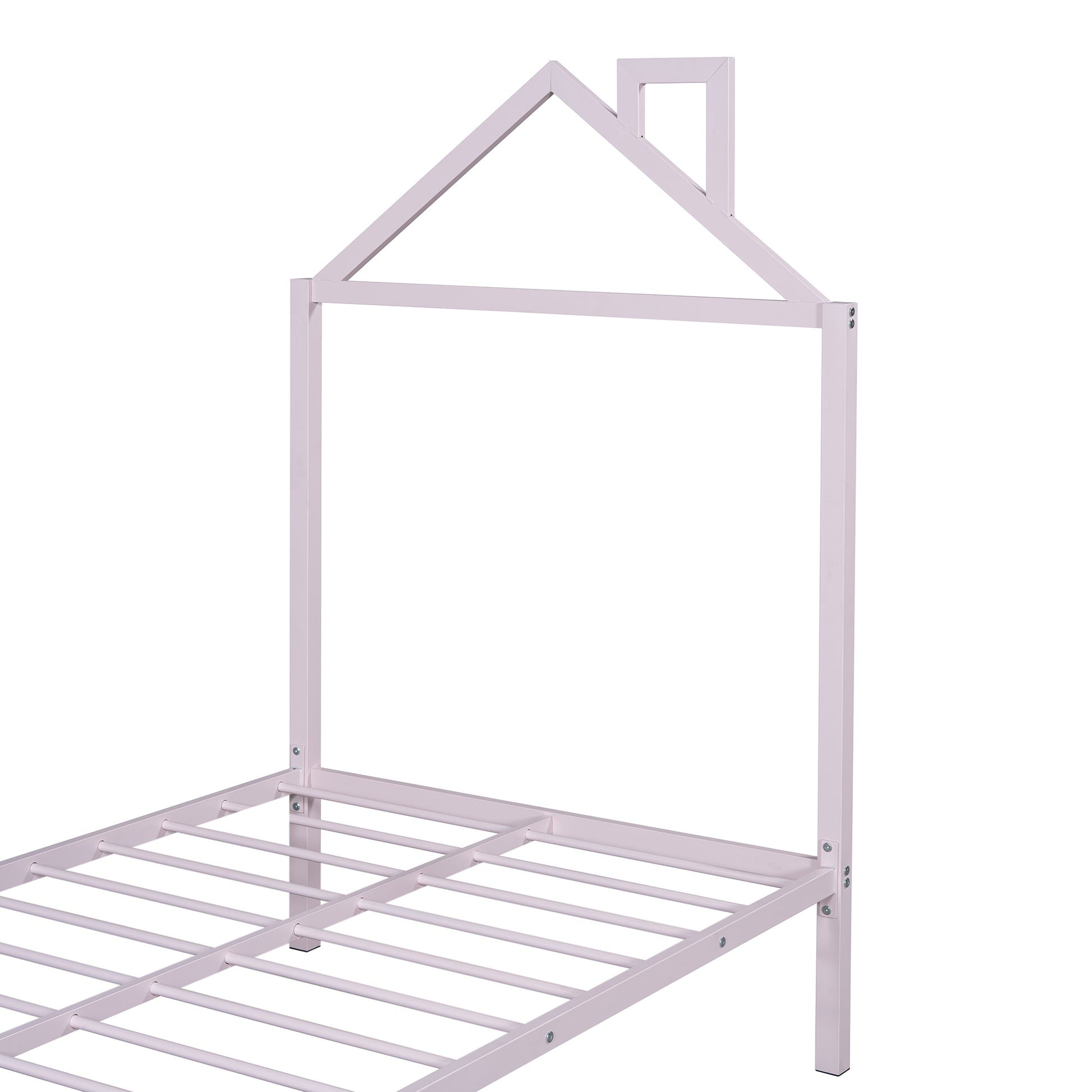 Twin Size Metal Platform Bed With Two Drawers,House Shaped Headboard Design, Pink Twin Pink Metal
