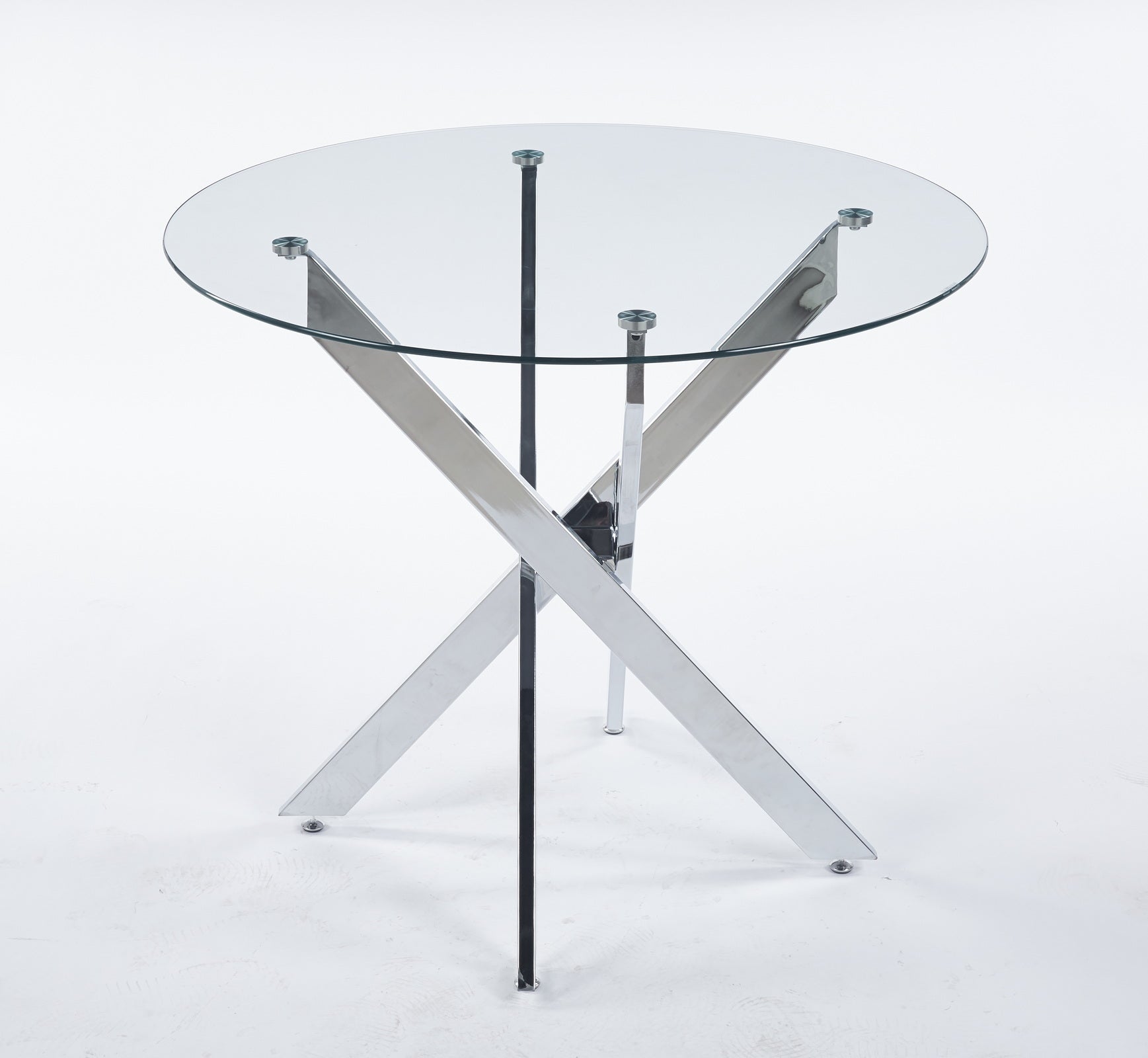 Dining Table With Cross Metal Leg And Tempered Glass,Modern Space Saving Kitchen Table For Living Room,Chrome Legs Chrome Glass Metal