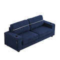 86.5 Inch Sofa Couch Deep Seat Sofa With Two Storage Spaces, T Pyce Charging Portsusb Charging Ports & 2 Cup ,Corduroy 3 Seater Couch, Modern Sofas For Living Room Blue Foam Corduroy 3 Seat