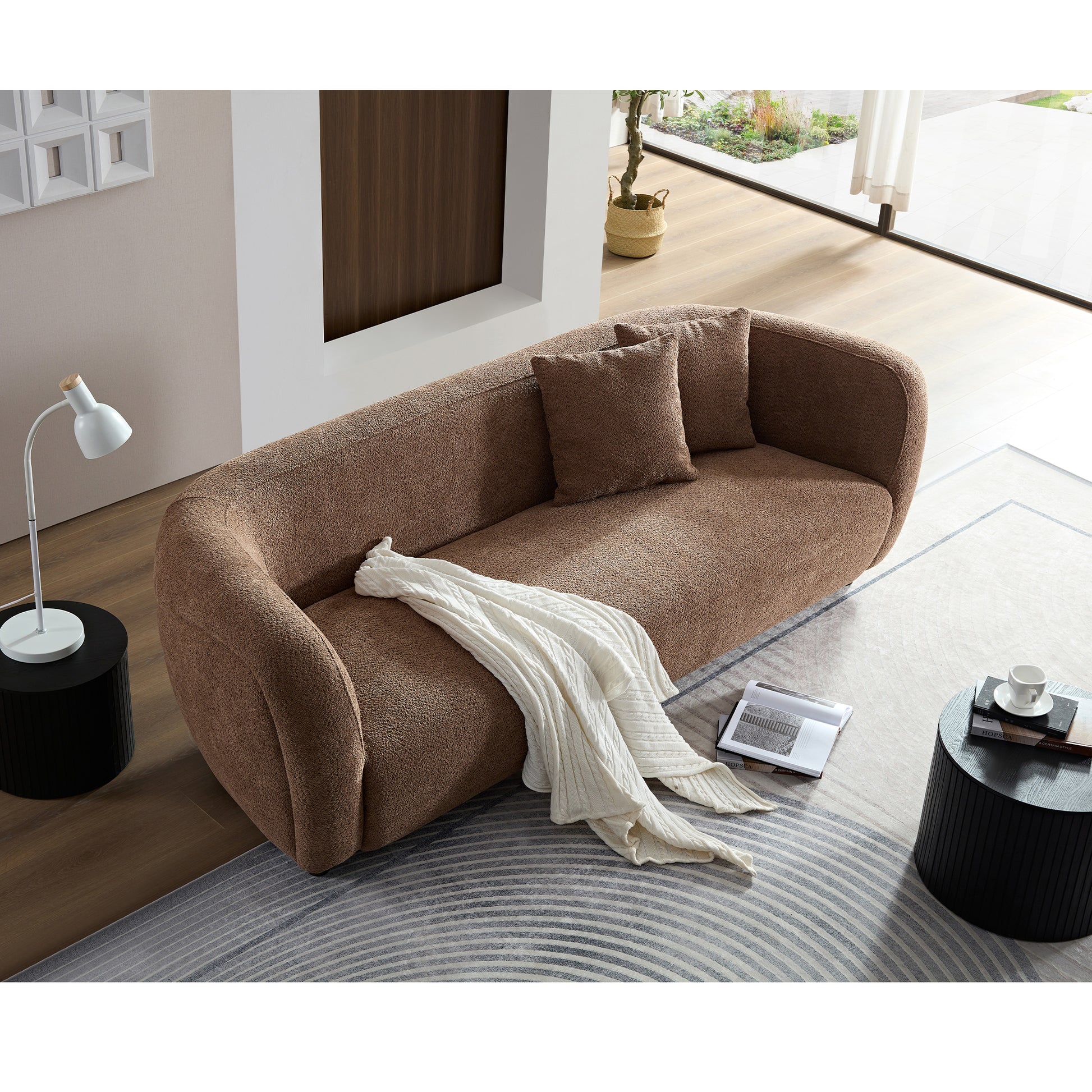 Wks6 Camel Color Plush Sofa, 88.89* 35.04* 28.74 Camel Luxury Fabric 3 Seat