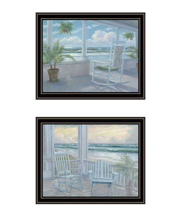 "Coastal Porch Relaxing" Framed Wall Art For Living Room, Wall Art Print For Home Decor, Bedroom Wall Art By Georgia Janisse Multicolor Wood Paper