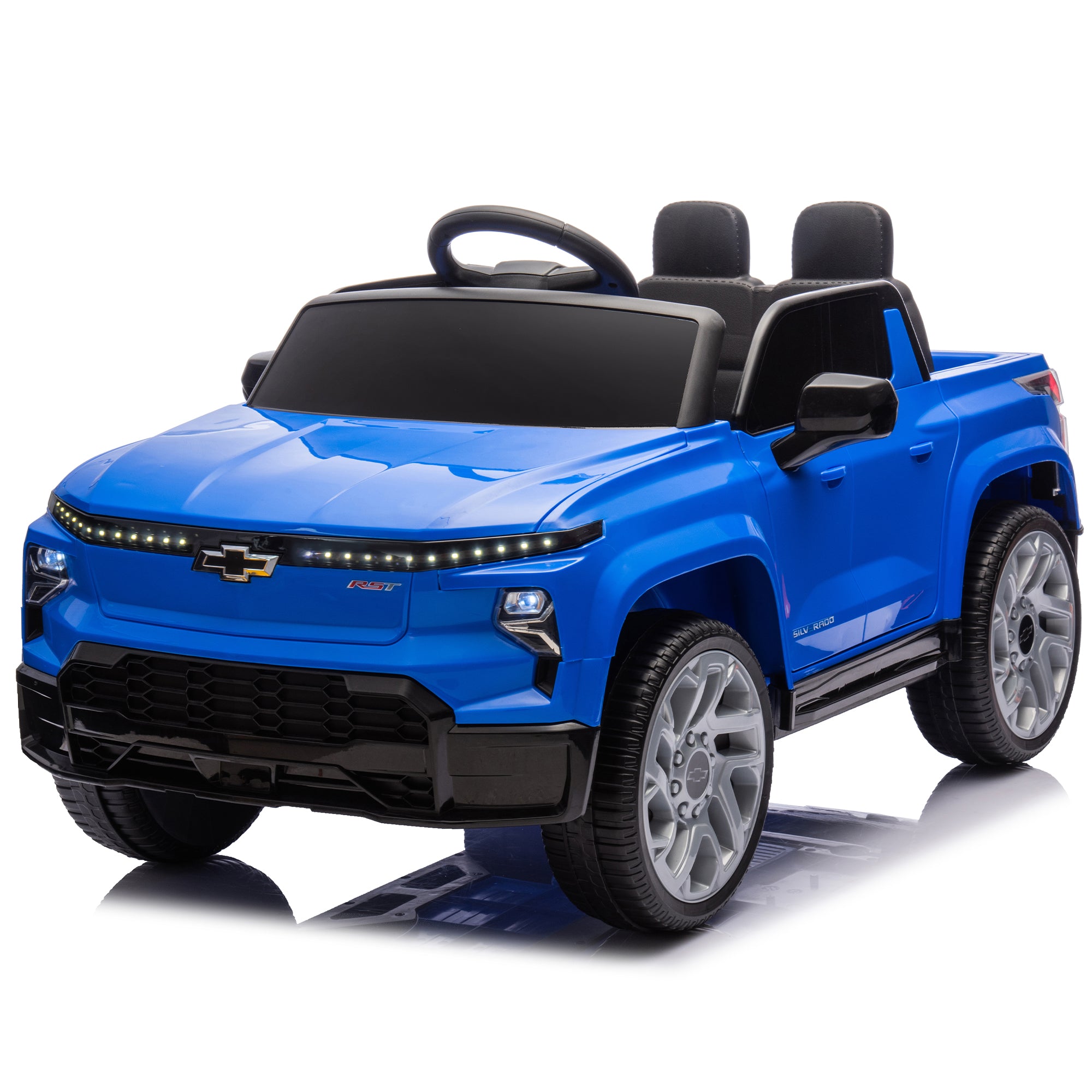 12V Kids Ride On Car W Parents Control,Licensed Chevrolet Silverado,Four Wheel Suspension,Led Lights,Bluetooth,Music,Usb,Mp3,Power Display,Speeds 1.86 3.11Mph For Kids Aged 2 5. Blue Plastic