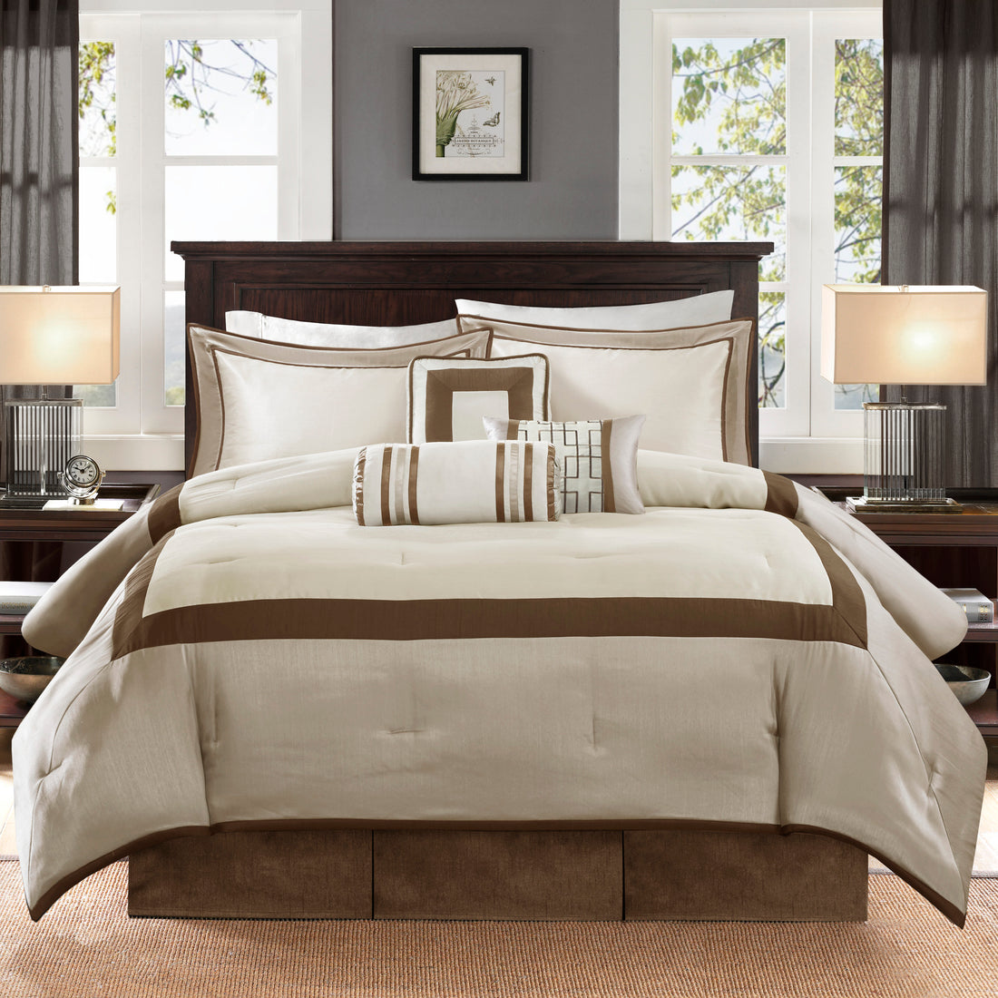 7 Piece Comforter Set Taupe Brown King King Taupe Brown Polyester