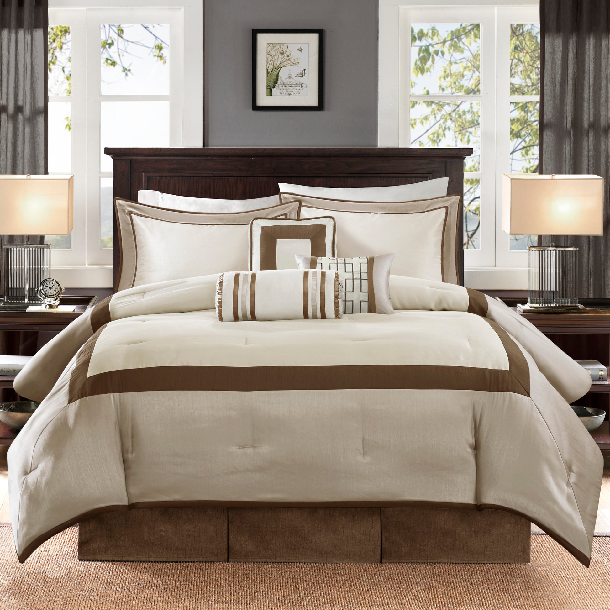 7 Piece Comforter Set Taupe Brown King King Taupe Brown Polyester