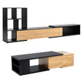 Extendable Tv Stand And Coffee Table, Set Of 2, Media Console With 3 Tier Bookshelves For Tvs Up To 110'', Dual Tone Center Table With Sliding Tabletop For Living Room, Black Black 90 Inches Or Larger Particle Board Mdf