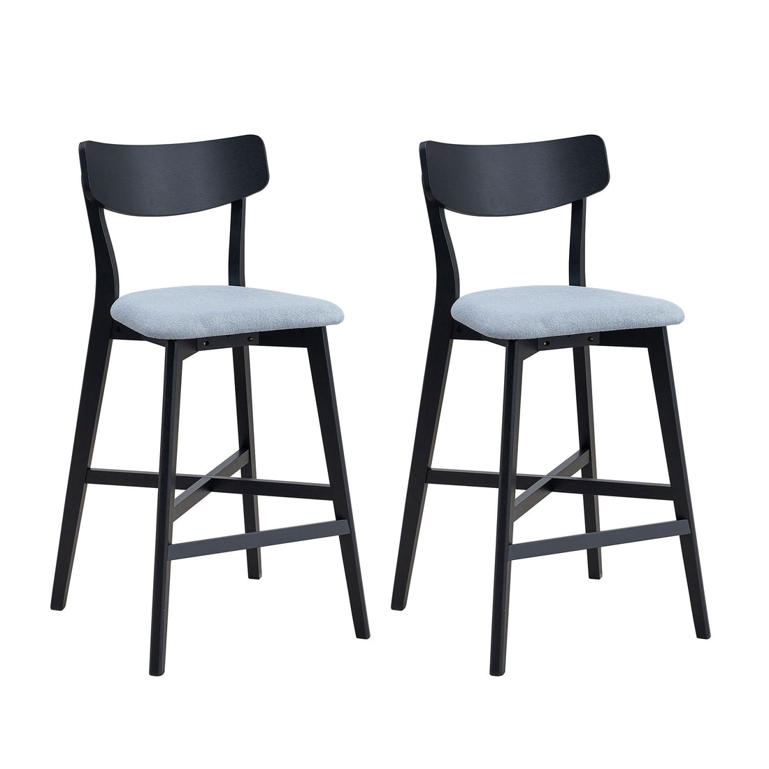 Wooden Bar Chairs Set Of 2, Modern Soft Upholstered Kitchen Island Chairs, Counter Height Stool With Backrest,Wooden Frame Chairs With Footrest For Pub,Living Room,Restaurant,Black Black Solid Wood