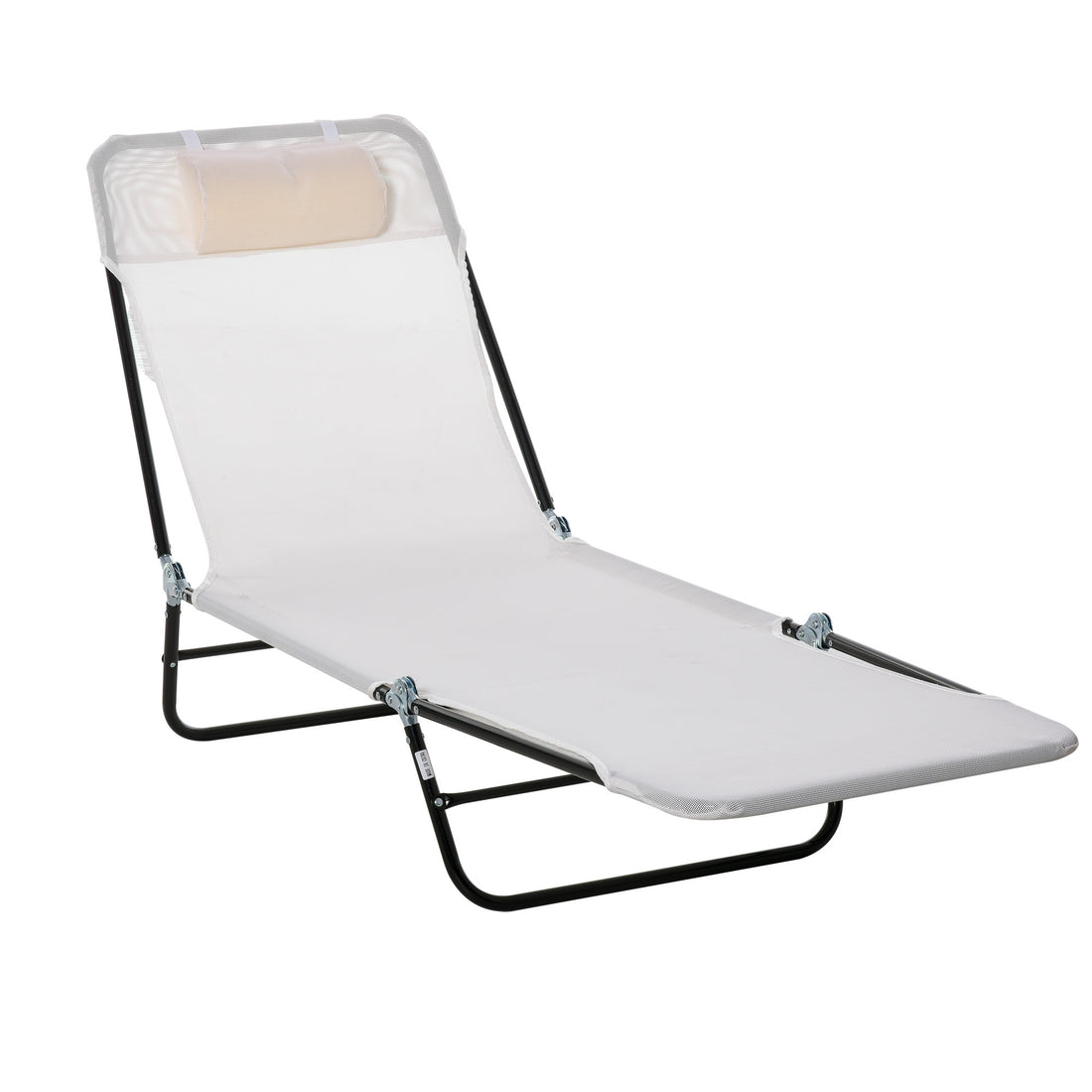 Outsunny Folding Chaise Lounge Chair, Pool Sun Tanning Chair, Outdoor Lounge Chair With Reclining Back,Mesh Seat, Headrest For Beach, Yard, Patio, Cream White Cream White Steel