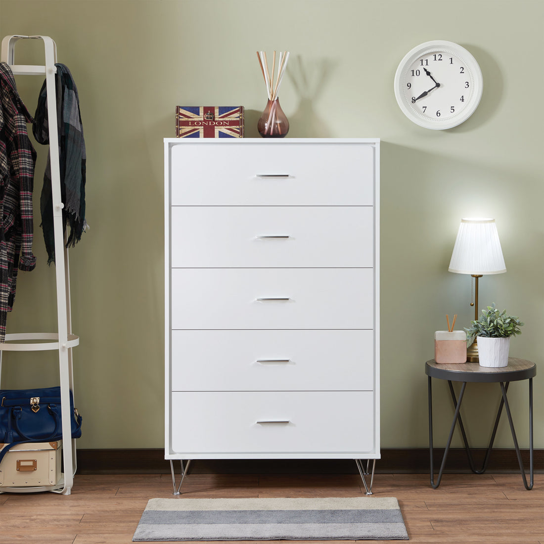 White 5 Drawer Chest With Single Handles White Bedroom Contemporary Particle Board Mdf