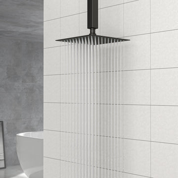 8" Black Square Rainfall Shower Head, Wall Ceiling Mounted Matte Black Stainless Steel