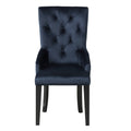 Dark Navy And Black Tufted Back Arm Chair Solid Navy Dining Room Foam Rectangular Luxury Side Chair Poplar Tufted Back Velvet