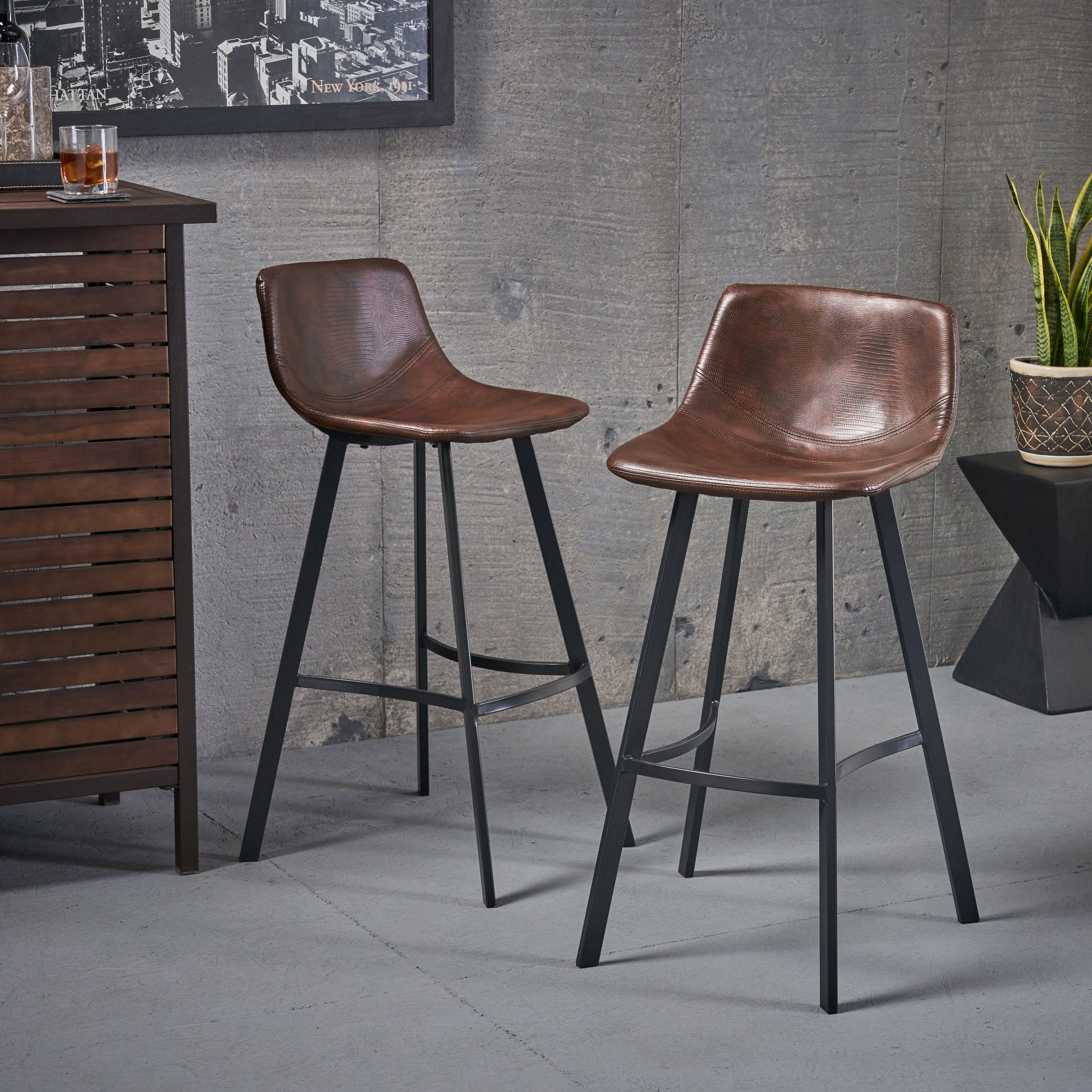 Set Of 2 30" Dax Faux Leather Barstool Brown Brown Set Of 2 Pu