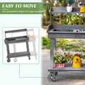 Outsunny 36'' Wooden Potting Bench Work Table With 2 Removable Wheels, Sink, Drawer & Large Storage Spaces, Gray Gray Wood