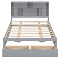 Queen Size Platform Bed With Storage Headboard And 2 Drawers, Gray Box Spring Not Required Queen Gray Wood Bedroom Bed Frame Solid Wood Mdf