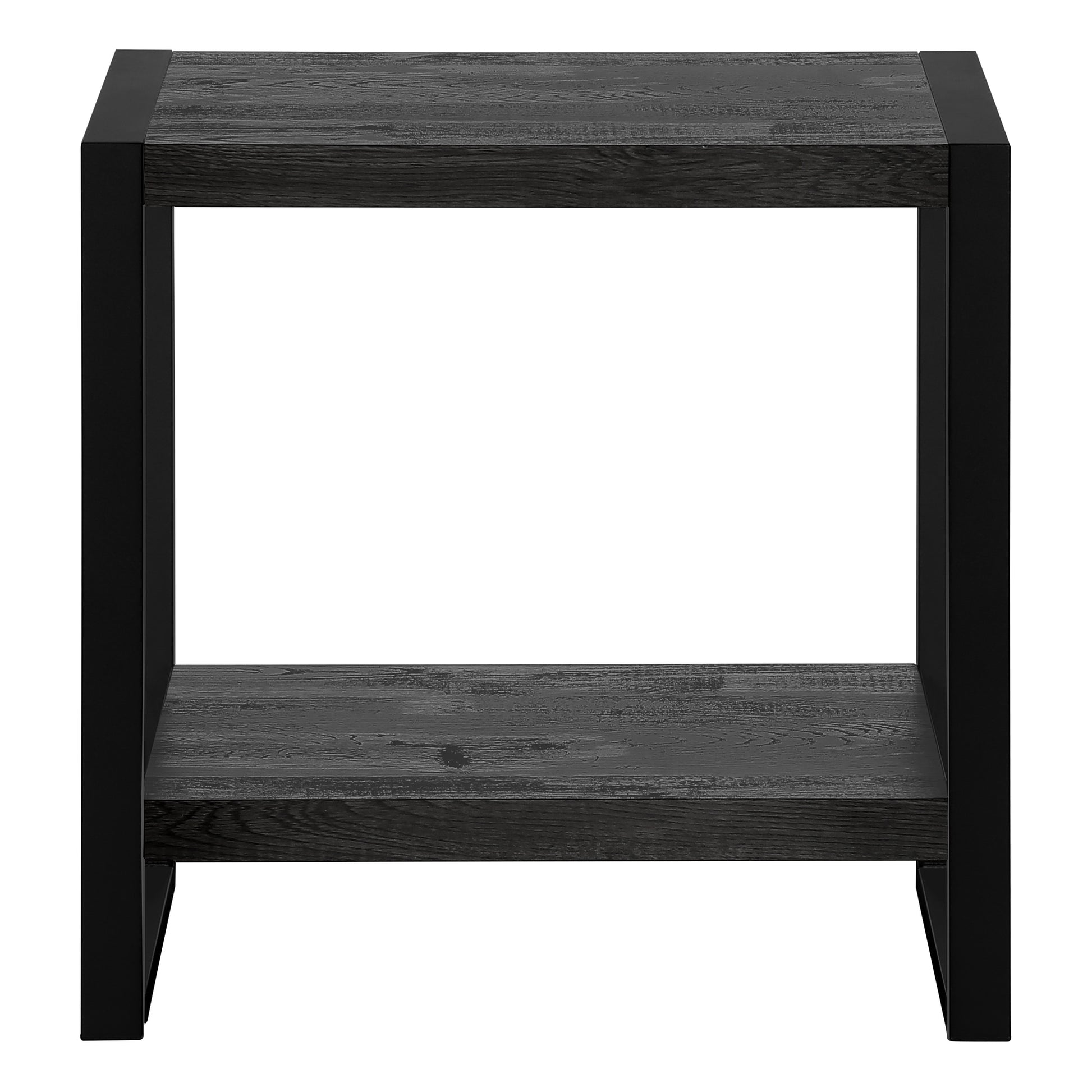 Accent Table, Side, End, Nightstand, Lamp, Living Room, Bedroom, Black Laminate, Black Metal, Industrial Black Mdf