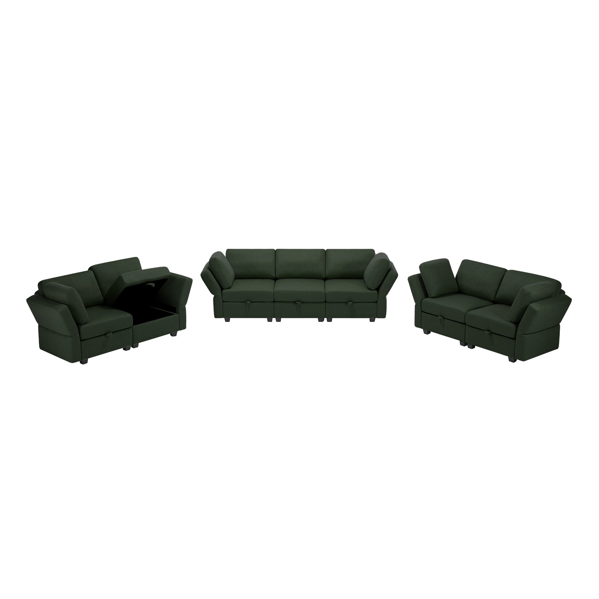 Living Room Furniture 7 Piece Set Including One 3 Seater Sofa And Two 2 Loveseatsadjustable Arms And Backs Comforty Sofas & Couches With Comfy Seat And Arm Cushions Green Green Polyester 7 Seat