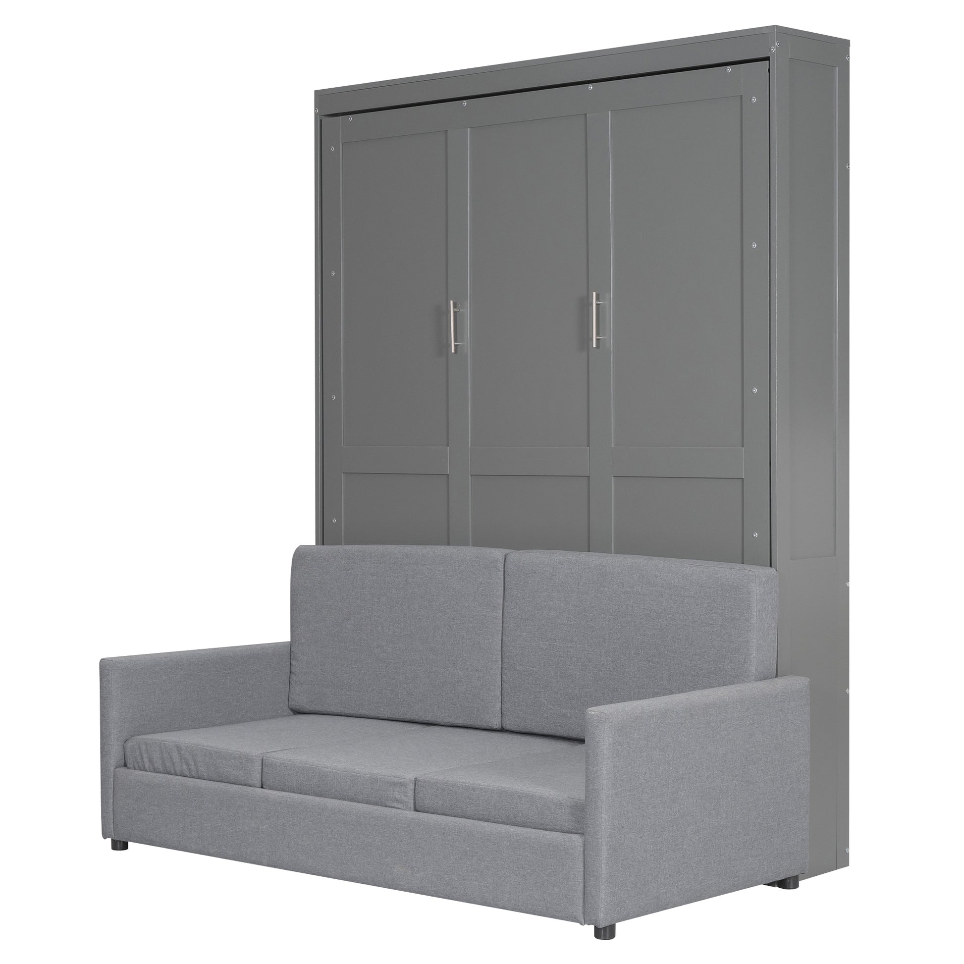 Queen Size Murphy Bed Wall Bed With Cushion,Gray Queen Gray Mdf Lvl