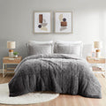 Ombre Shaggy Long Fur Comforter Mini Set Queen Grey Polyester