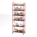 Red 6 Tier Slim Rolling Storage Cart, Mobile Shelving Unit With Wheels, Metal Wire Storage Shelving Rack With Baskets For Kitchen Bathroom Office Laundry Narrow Piaces Red Kitchen American Design,American Traditional Metal Metal