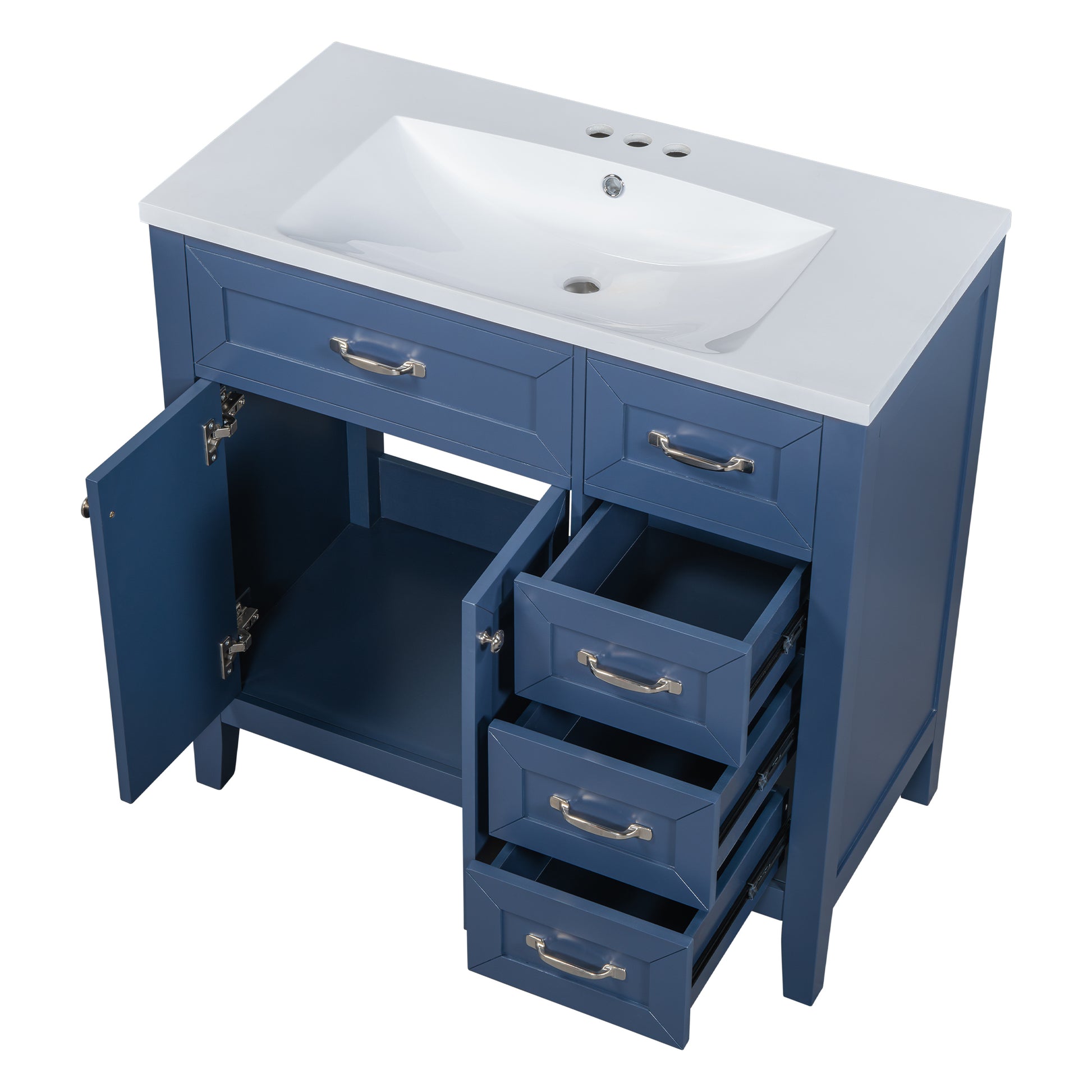 36" Bathroom Vanity With Sink Combo, Blue Bathroom Cabinet With Drawers, Solid Frame And Mdf Board Blue Solid Wood Mdf