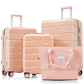 Luggage Sets 4 Piece, Abs Durable Suitcase With Travel Bag, Abs Hard Shell Luggage With Spinner Wheels, Pink Pink Abs